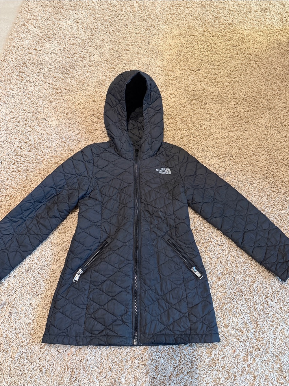 The North Face Girls Black Quilted Hooded Coat GIRLS XS (6)